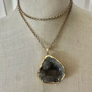 Boho Gold Tone Geode Slice Pendant Necklace